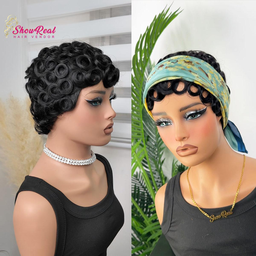 Pin Curl Pixie Cut Wigs , Wigs for  Women Short Pin Curls Wigs Pixie Cut  Human Hair Glueless Wigs Full Machine Made Pixie Cut Wigs