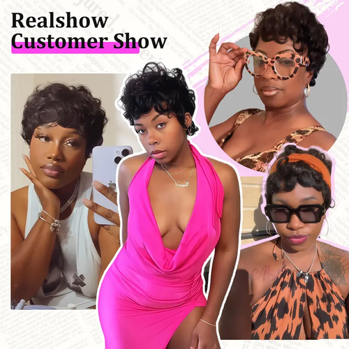 Pin Curl Pixie Cut Wigs , Wigs for  Women Short Pin Curls Wigs Pixie Cut  Human Hair Glueless Wigs Full Machine Made Pixie Cut Wigs