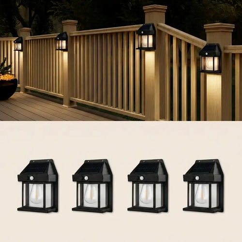 Solar Outdoor Wall Lights with Motion Sensor, Waterproof IP65 Garden Security Lighting, 3 Modes Auto Dusk to Dawn, Wireless Decorative Lamp for Patio, Villa, Pathway