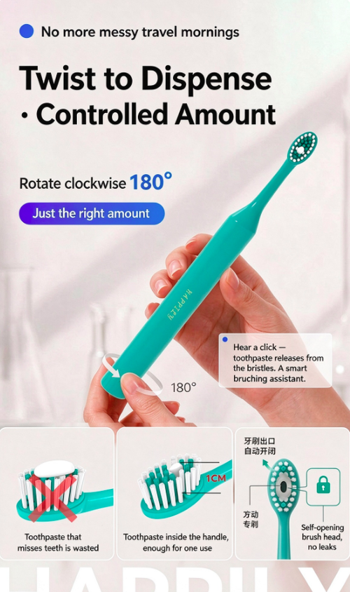 Portable travel toothbrush and toothpaste set in a small box with soft bristles - adult size, perfect for business trips and daily brushing