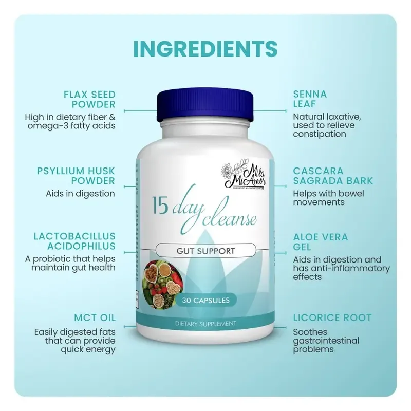 15-day weight loss plan - Gut and Colon Support | Caffeine Free | Advanced Formula with Senna, Cascara Sagrada, & Psyllium Husk | Non-GMO | 30 capsules
