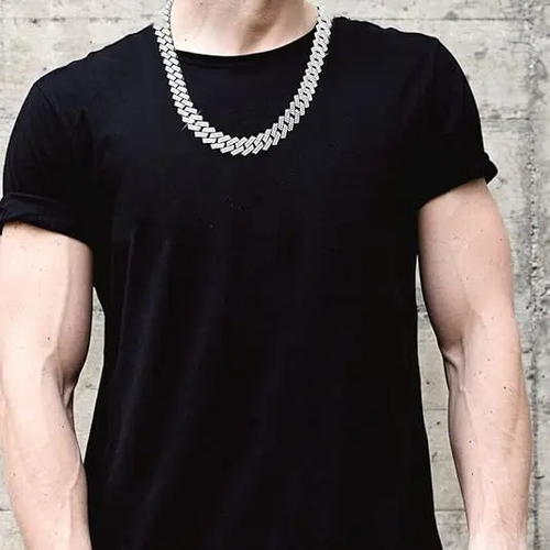 Cuban chain men's ice Miami silver jewelry necklace with sparkling diamonds
