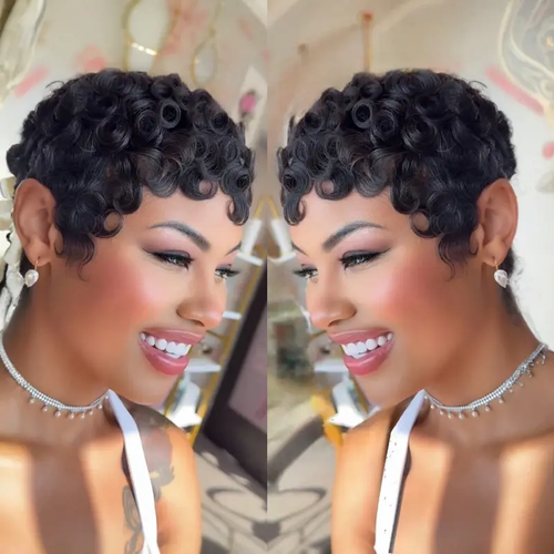 Pin Curl Pixie Cut Wigs , Wigs for  Women Short Pin Curls Wigs Pixie Cut  Human Hair Glueless Wigs Full Machine Made Pixie Cut Wigs
