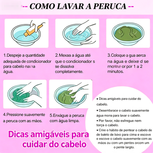 Peruca com ondulações aquáticas. Possui um corte curto de 12 polegadas, com ondas de densidade de 200%, resultando em cabelos muito densos. Esta peruca é adequada para ser feita com máquina, sem necessidade de cola, sendo ideal para mulheres.Cabelo humano