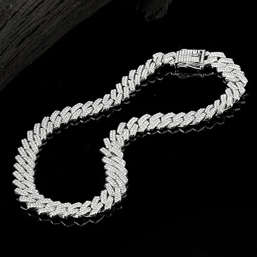 Cuban chain men's ice Miami silver jewelry necklace with sparkling diamonds