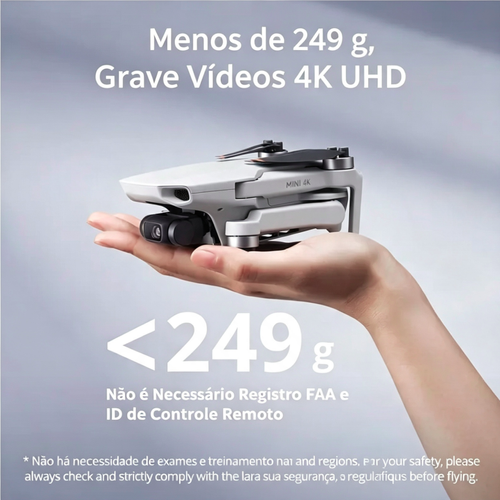 DJI Mini 4K, drone com câmera 4K UHD para adultos, peso inferior a 249 g, estabilização de gimbal de 3 eixos, transmissão de vídeo de até 10 km, retorno automático, resistência ao vento, 1 bateria com autonomia máxima de 31 minutos de voo