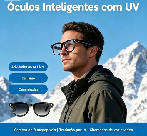 Óculos de Áudio Bluetooth Inteligentes, Captação de Fotos e Vídeos sem as Mãos + Tradução em Tempo Real | Óculos de Câmera Vestíveis Perfeitos para Viagens, Aventuras ao Ar Livre e Dia a Dia | Funciona com iPhone e Android