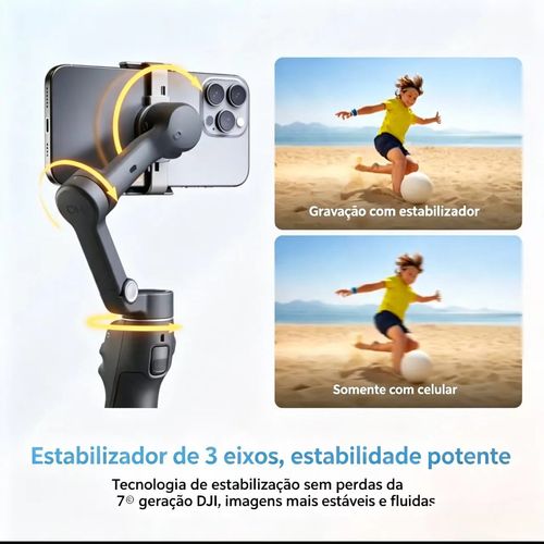Stabilizador de Gimbal DJI Osmo Mobile 8 Advanced Tracking Combo para Celular, Rastreamento nativo por IA com Áudio e Iluminação, Rotação Pan de 360°, haste de extensão e tripé integrados, Bateria de 10h, haste de extensão