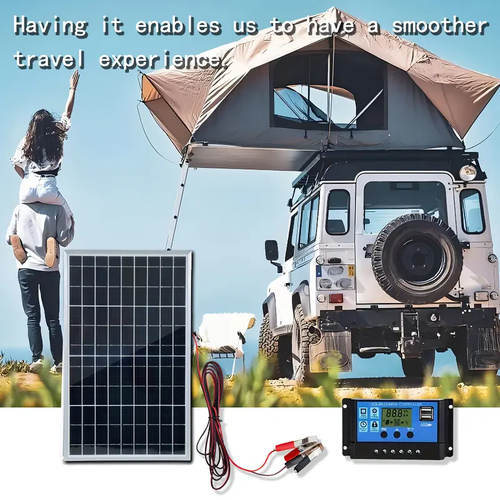 1 Set 12V Portable Flexible Solar Panels Kit with 100A High-Efficiency Controller, Extension Cords & Clips, Reliable Power Charging Equipment for Car Battery, RV, Boat, Ideal Off-Grid Energy Supplies for Outdoor Camping and Emergency Power Needs