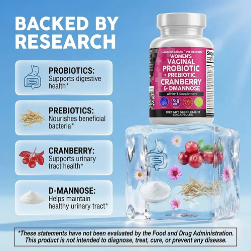 Clean Nutraceuticals Vaginal Probiotics For Women + Prebiotics, Cranberry, Dmannose & More for Women's Healthy Odor and Tract Support Capsules