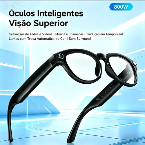 Óculos de Áudio Bluetooth Inteligentes, Captação de Fotos e Vídeos sem as Mãos + Tradução em Tempo Real | Óculos de Câmera Vestíveis Perfeitos para Viagens, Aventuras ao Ar Livre e Dia a Dia | Funciona com iPhone e Android
