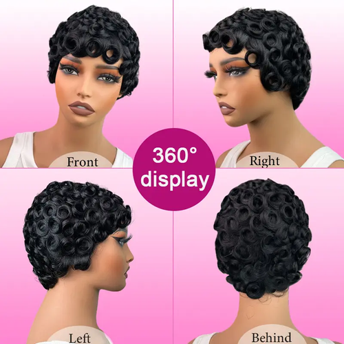 Pin Curl Pixie Cut Wigs , Wigs for  Women Short Pin Curls Wigs Pixie Cut  Human Hair Glueless Wigs Full Machine Made Pixie Cut Wigs