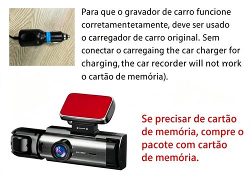 Câmera de segurança de alta definição 1080P com duas câmeras, equipada com cartão de memória de 32GB e tela IPS de 3,16 polegadas, suporta gravação em ciclo contínuo. Ideal para registro de segurança no trânsito e coleta de evidências.