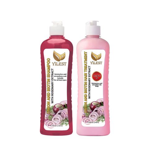 Shampoos and conditioners with natural onion, rosemary, and biotin ingredients - these hair products nourish and repair your hair.