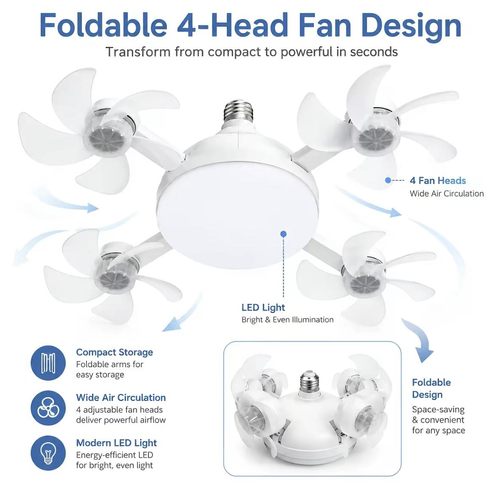 Modern Drone Style Ceiling Light with Foldable Mini Fan Blades, LED Flush Mount Lamp with Remote Control, E27 Socket Fixture for Bedroom Apartment Home