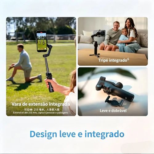Stabilizador de Gimbal DJI Osmo Mobile 8 Advanced Tracking Combo para Celular, Rastreamento nativo por IA com Áudio e Iluminação, Rotação Pan de 360°, haste de extensão e tripé integrados, Bateria de 10h, haste de extensão