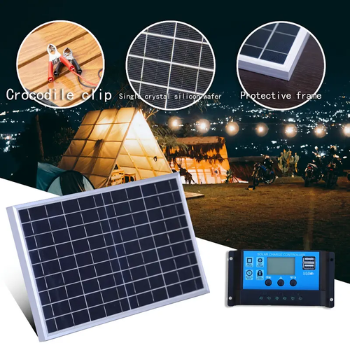 1 Set 12V Portable Flexible Solar Panels Kit with 100A High-Efficiency Controller, Extension Cords & Clips, Reliable Power Charging Equipment for Car Battery, RV, Boat, Ideal Off-Grid Energy Supplies for Outdoor Camping and Emergency Power Needs