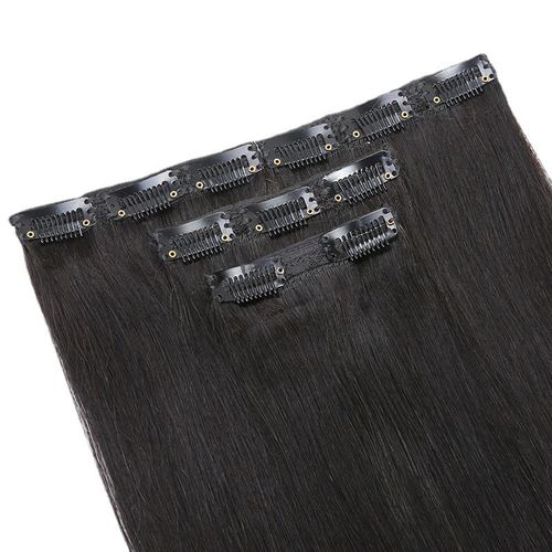 Black long straight wig pieces,Clip-In Synthetic Hair Extensions,5PCS Thick Hairpieces,Extensions for Women, 24 Inch Black Natural Blend