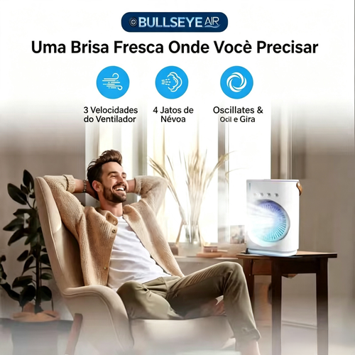 Ventilador de névoa com arrefecimento a ar, controlado remotamente, oscilante, recarregável via USB-C, com mudança de cor, leve e portátil.
