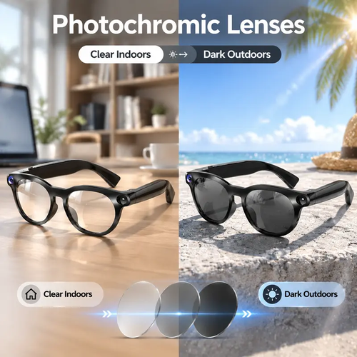 Modern Wearable Smart Glasses (Gadget) with Photochromic Lenses, Bluetooth Audio, Hands-Free Camera Capture, Language Translation, Voice Assistant, WiFi, iPhone-Android Compatibility, Hiking Vlogging Equipment, Lifestyle Cool Gifts for Guys