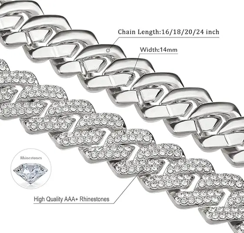 Cuban chain men's ice Miami silver jewelry necklace with sparkling diamonds