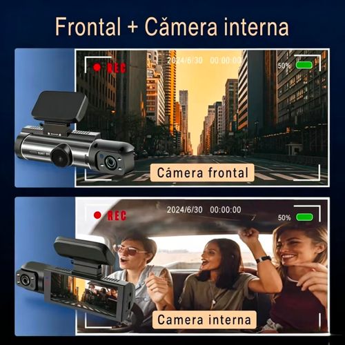 Câmera de segurança de alta definição 1080P com duas câmeras, equipada com cartão de memória de 32GB e tela IPS de 3,16 polegadas, suporta gravação em ciclo contínuo. Ideal para registro de segurança no trânsito e coleta de evidências.
