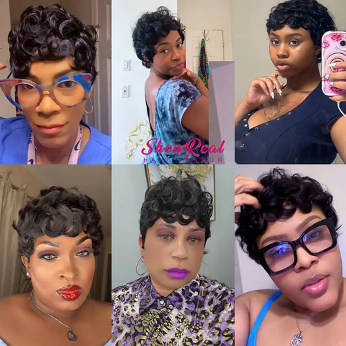 Pin Curl Pixie Cut Wigs , Wigs for  Women Short Pin Curls Wigs Pixie Cut  Human Hair Glueless Wigs Full Machine Made Pixie Cut Wigs