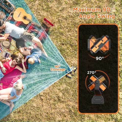 Ventilador de Acampamento Recarregável com Luz LED, Ventilador Portátil Multifuncional com Gancho Giratório de 360°, Ventilador de Emergência Oscilante para Acampamento, Sem Fio, Giratório, Alimentado por Bateria, Leve