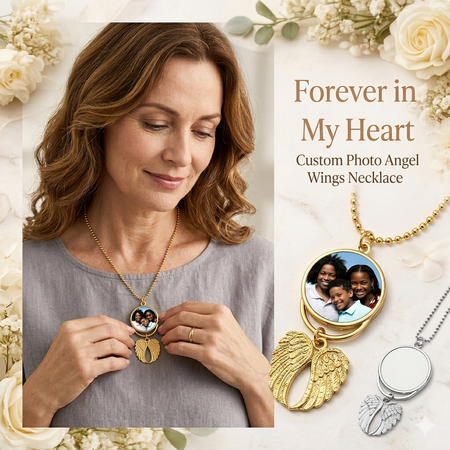 Personalized Photo Angel Wings Necklace – Unique Gift for Mom, Wife, Daughter