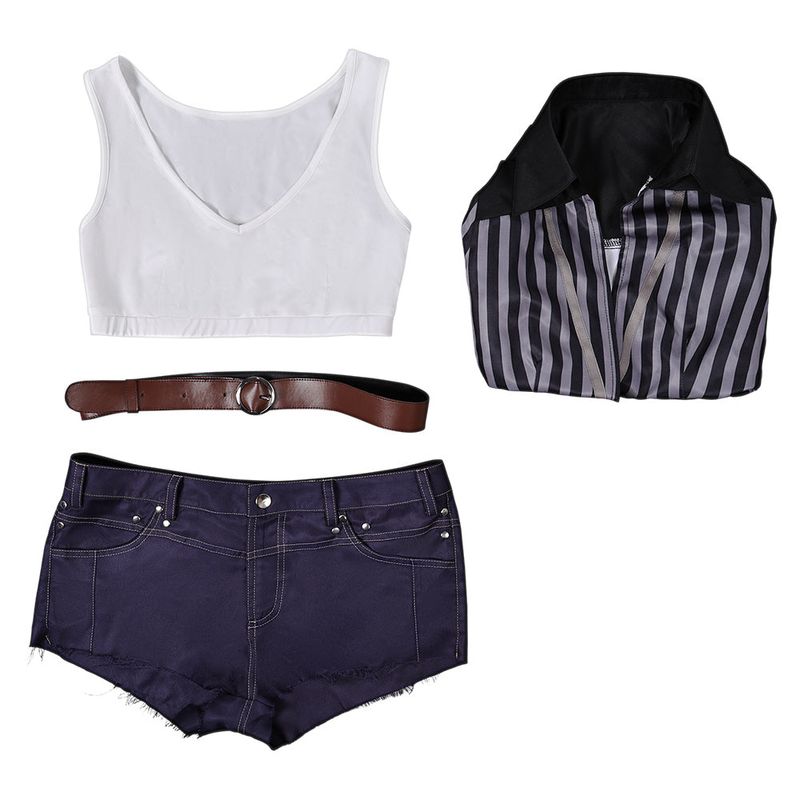 Tifa Lockhart Women Black Striped Outfit Cosplay Costume