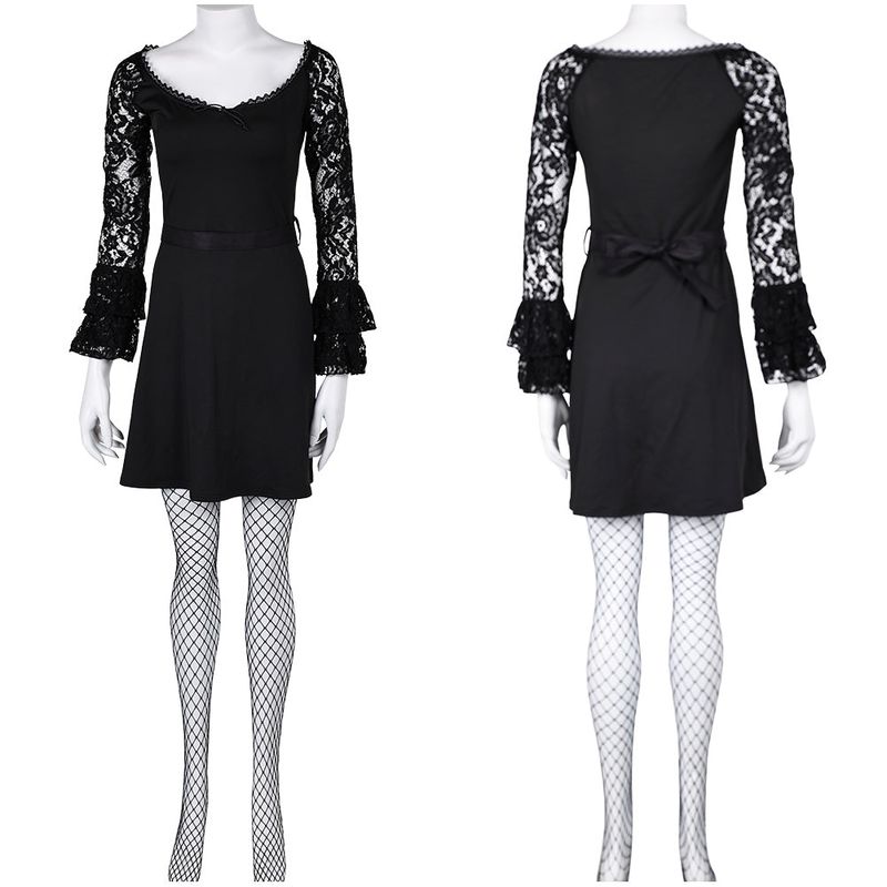 Misty Women Black Lace Long-sleeved Dress Cosplay Costume