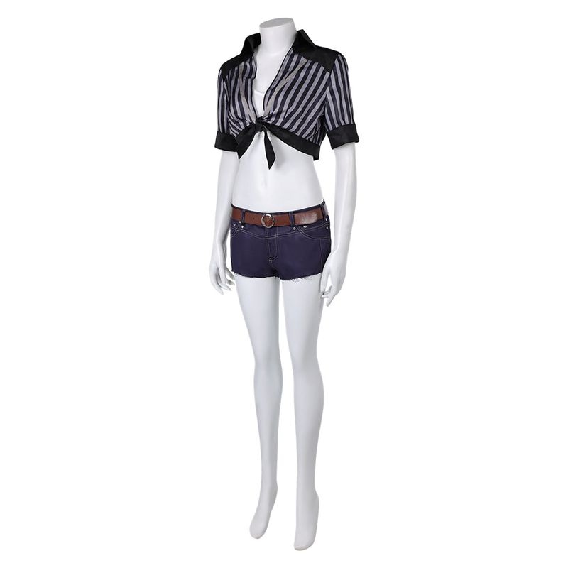 Tifa Lockhart Women Black Striped Outfit Cosplay Costume