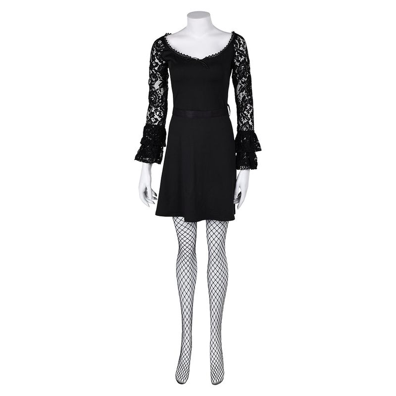 Misty Women Black Lace Long-sleeved Dress Cosplay Costume
