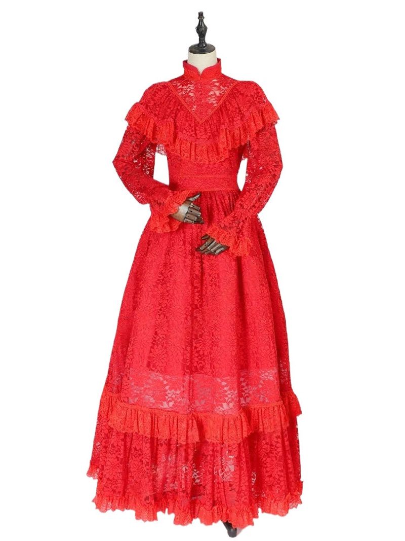 Lydia Deetz Bride Red Wedding Dress Cosplay Costume