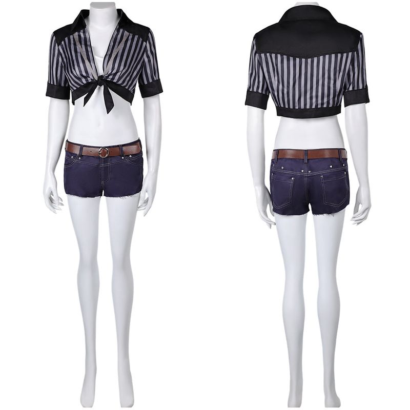Tifa Lockhart Women Black Striped Outfit Cosplay Costume