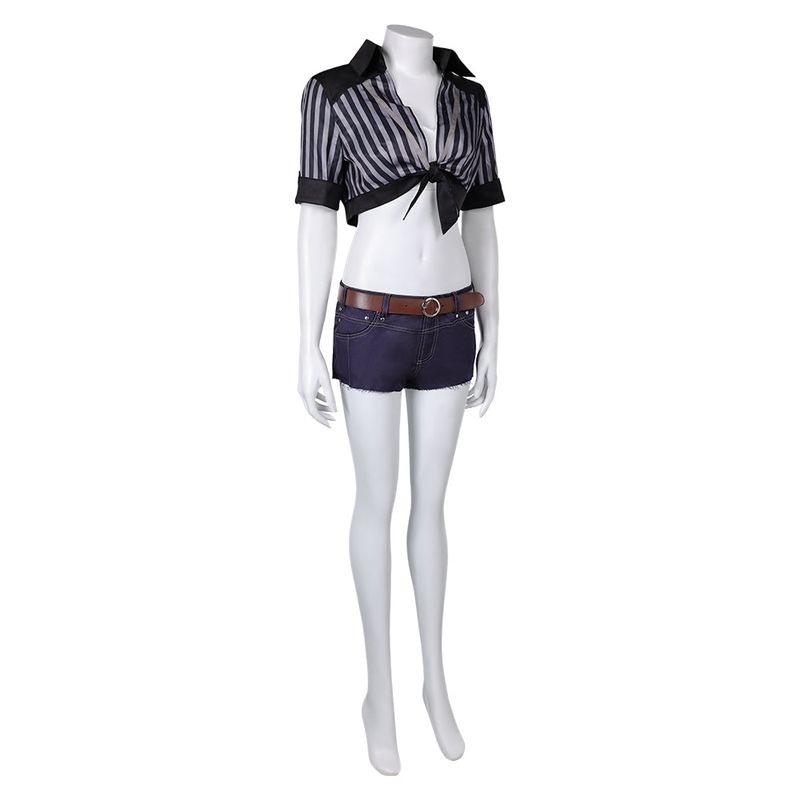 Tifa Lockhart Women Black Striped Outfit Cosplay Costume