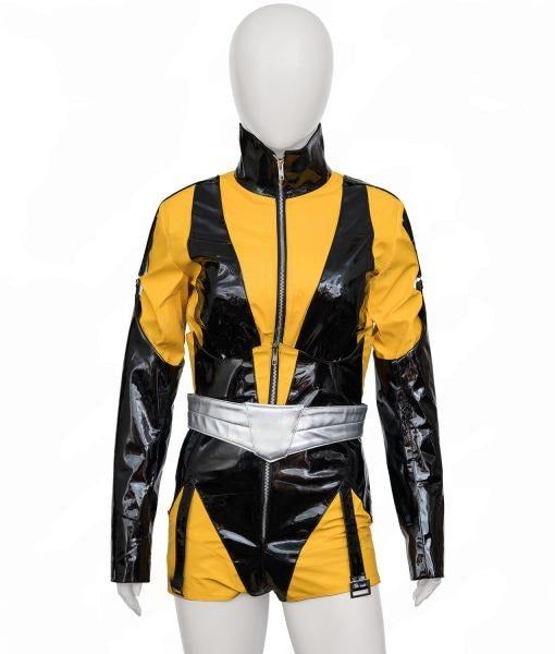 Silk Spectre Yellow Black Latex Jumpsuit Cosplay Costume