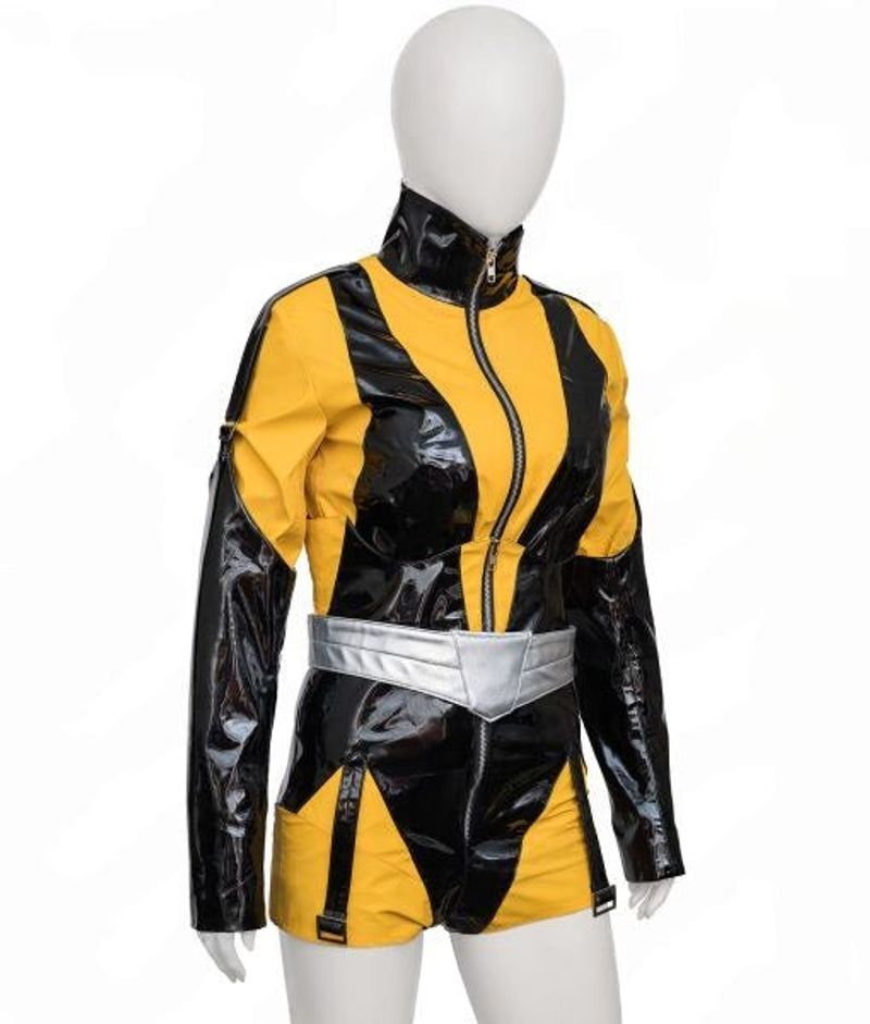 Silk Spectre Yellow Black Latex Jumpsuit Cosplay Costume