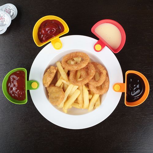 Assorted condiments Sugar salad Ketchup condiment dish Kitchen clip bowl dips Small clip condiment dish Snack plate