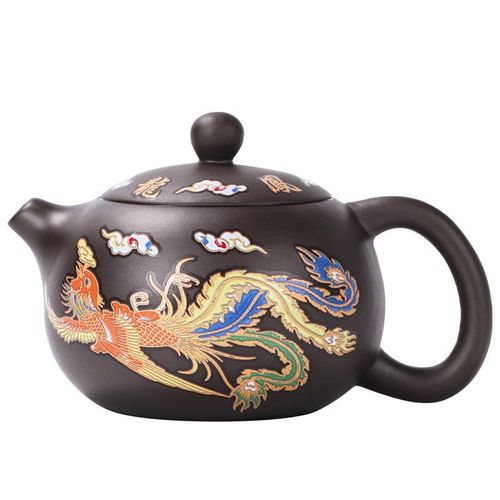Fengming Handmade Purple Clay Teapot Heat-Color Changing Dragon Phoenix Design Xishi Teapot for One Pot Two Cups Coffee Tea Set