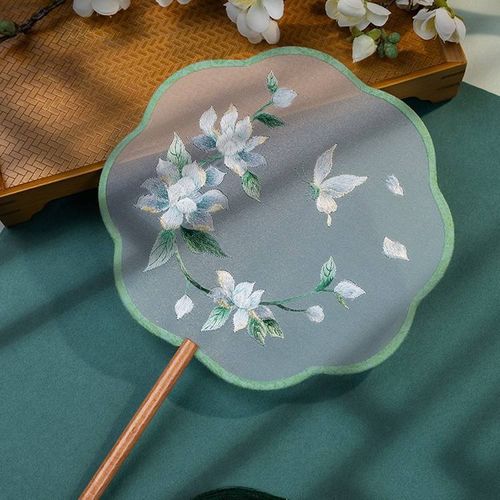 Chinese Cultural Creative Fatingna Hand Fan - Eco-Friendly Vintage Chinese Style Embroidered Bamboo Long Handle, Hanfu Tassel with Painted Angel Pattern