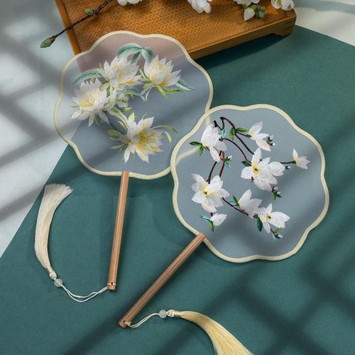 Chinese Cultural Creative Fatingna Hand Fan - Eco-Friendly Vintage Chinese Style Embroidered Bamboo Long Handle, Hanfu Tassel with Painted Angel Pattern