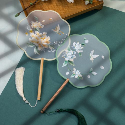 Chinese Cultural Creative Fatingna Hand Fan - Eco-Friendly Vintage Chinese Style Embroidered Bamboo Long Handle, Hanfu Tassel with Painted Angel Pattern