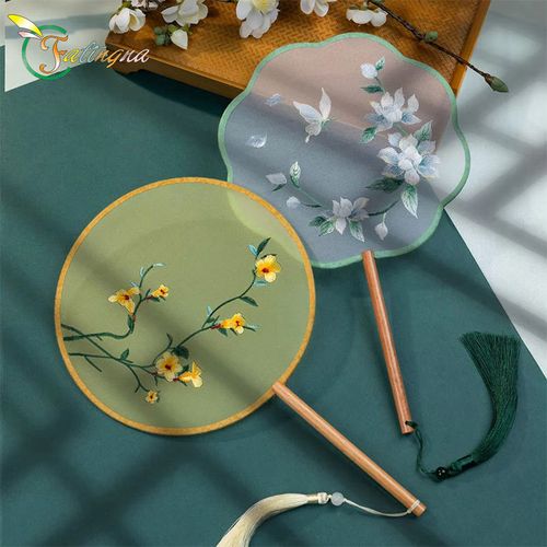Chinese Cultural Creative Fatingna Hand Fan - Eco-Friendly Vintage Chinese Style Embroidered Bamboo Long Handle, Hanfu Tassel with Painted Angel Pattern
