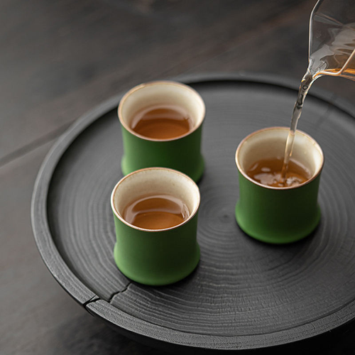 Ceramic Bamboo Kung Fu Tea Set Classic Home Use Landscape Bamboo Cup Creative Green Bamboo Tasting Master Cup Tea Cup
