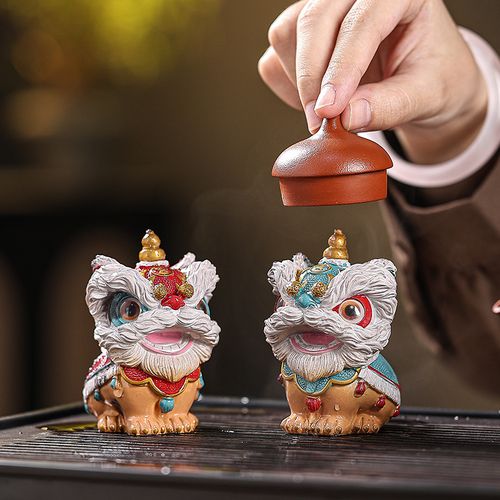 Chine Chic Style Bring Wealth and Treasures Awakening Lion Decoration Color-changing tea pet tea-drinking ornament