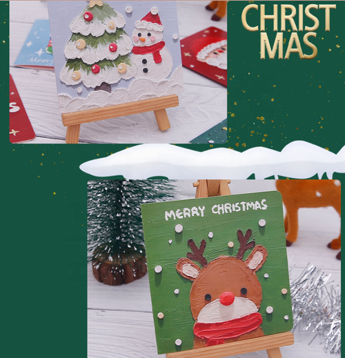 Christmas Cards Merry Xmas Greeting Cards with Envelope Sticker Assorted Oil Painting Craft Holiday Cards