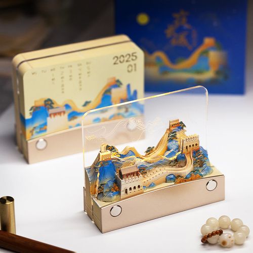 Creative Paper Art 3D Notepad China Great Wall Model Craft Calendar Home Desktop Decoration Laser Cutting Calendar Paper