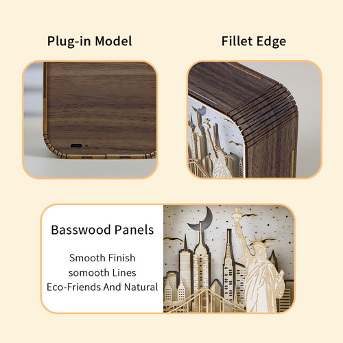 New York Statue of Liberty Wood Carving Night Light 3D Hallow Carving Lamp Creative Gift Desk Lamp Tourism Gift