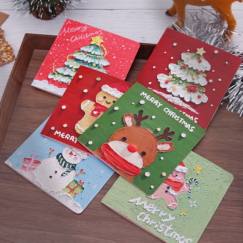 Christmas Cards Merry Xmas Greeting Cards with Envelope Sticker Assorted Oil Painting Craft Holiday Cards